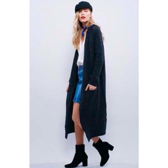 Free People dark gray long cardigan duster sweater - Picture 1 of 7